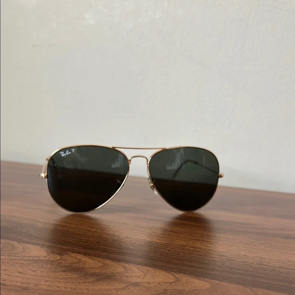 Ray-Ban Gold Aviator Sunglasses with Black Lenses